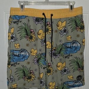 Neff Men's L Tropical Print Swim Shorts Trunks With Pockets